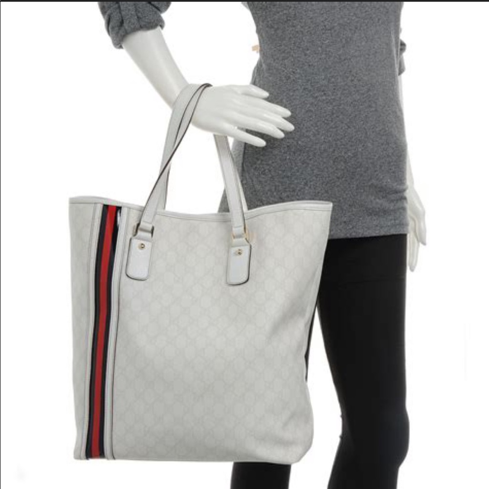 GUCCI White GG Coated Canvas Tote Bag